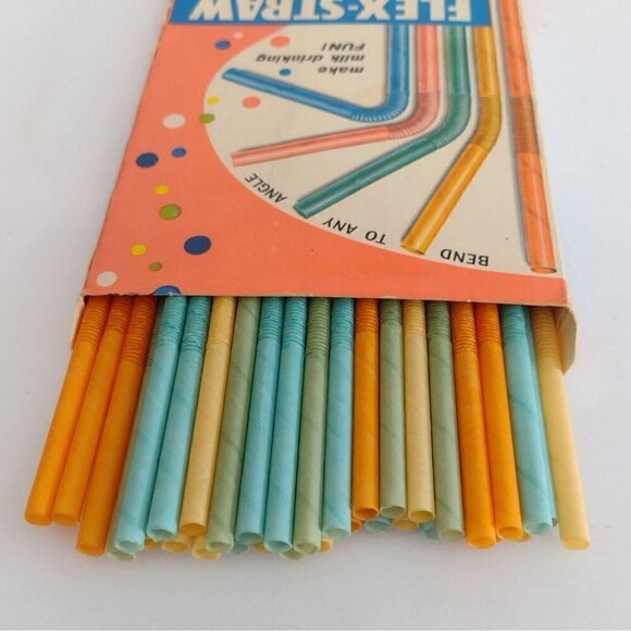 Vintage 1950s Flex Straw Drinking Paper Straws 8-1/4" Original Box 35ct - Picture 8 of 8